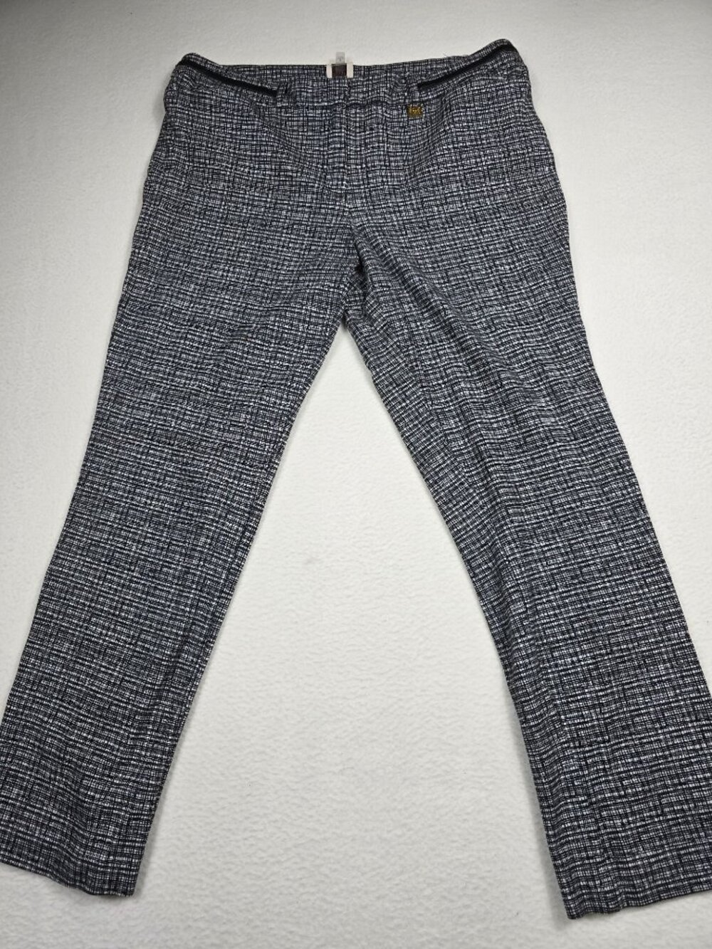 Anne Klein Womens Black & White Plaid Straight-Leg Pants Size 10